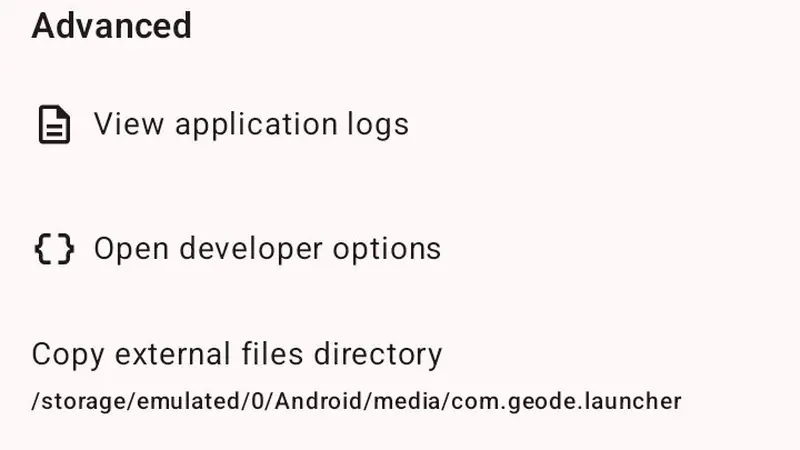 Geode advanced settings and About panel with versions
