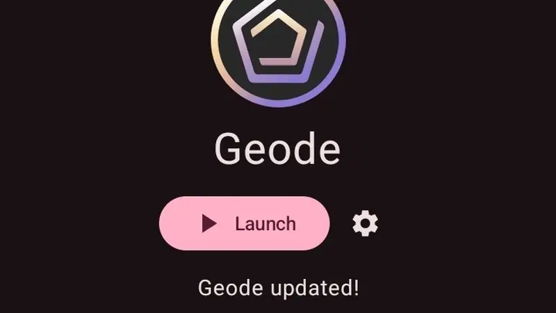 The Geode launcher home screen with Launch button