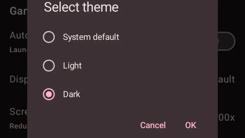 Picking a theme in Geode launcher settings