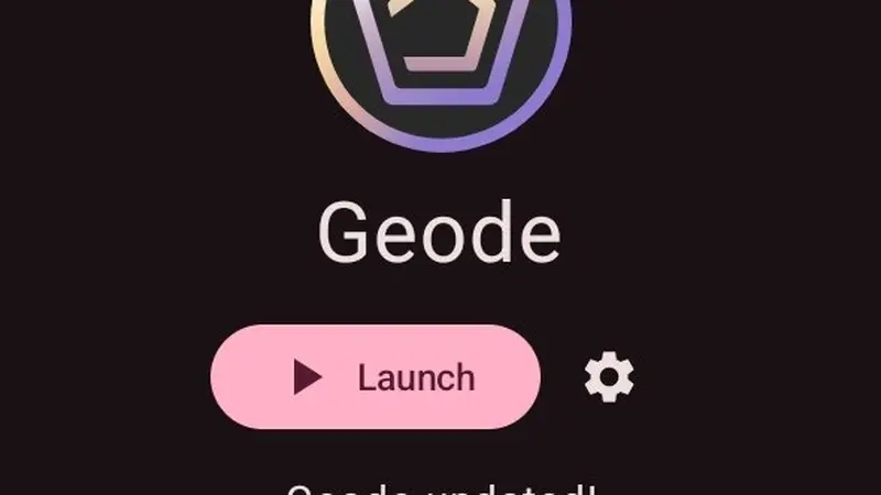 Geode launcher home screen in dark theme