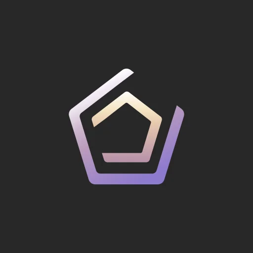 Geode app icon: a pentagon outline in a peach to violet gradient on charcoal